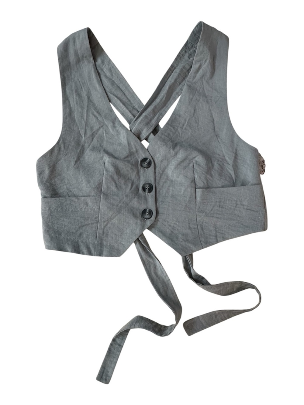 Valia Cropped Tie-Back Vest in Light Gray